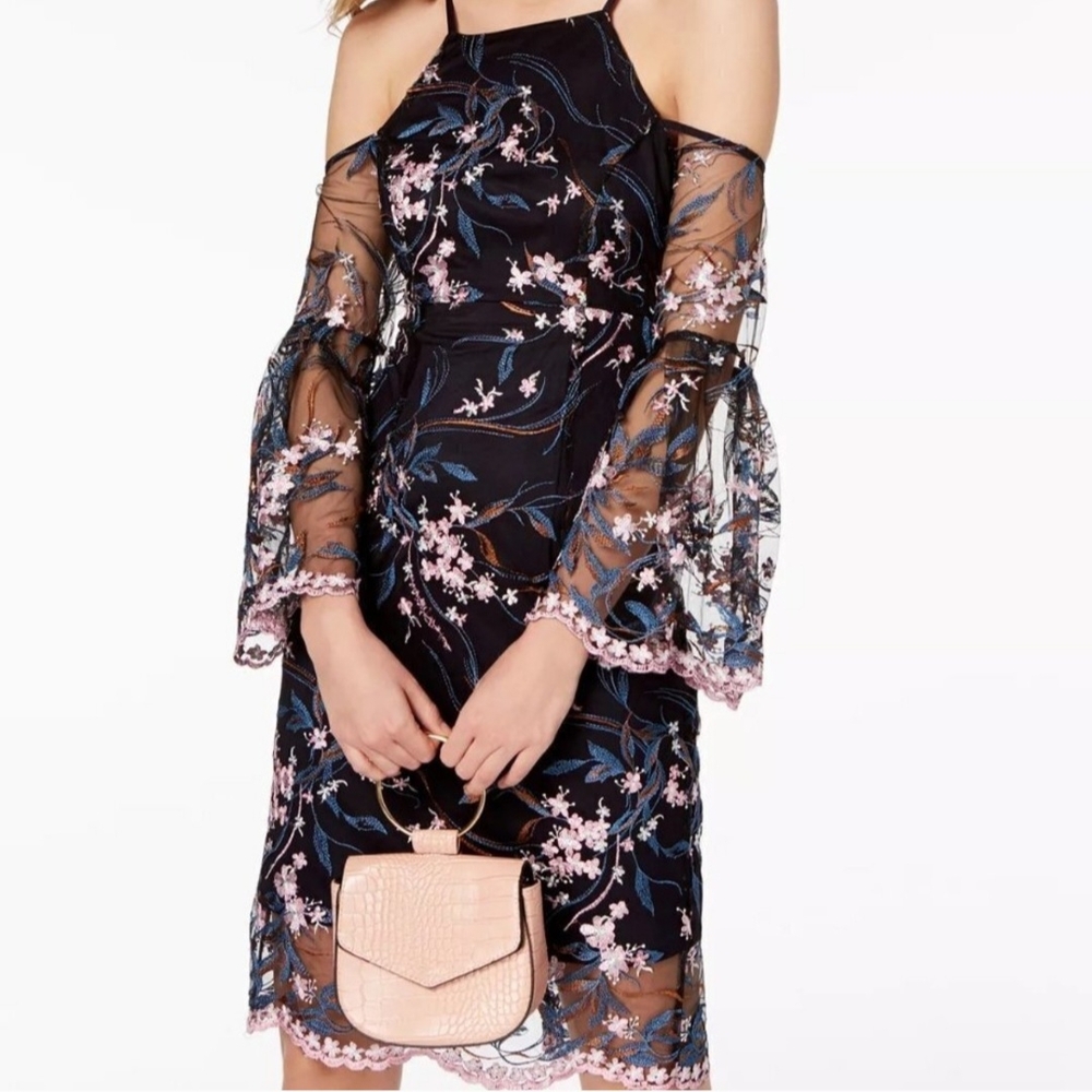 Nanette Lepore Spring Bloom Lace Floral Cold-Shoulder Dress